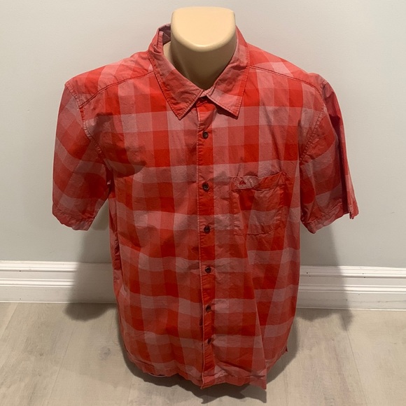 QUIKSILVER Button Down Short Sleave Shirt Casual Large Orange Plaid Men’s - Picture 1 of 7